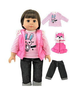 Pink Bunny Puffer Vest Outfit Jeans Fits 18" American Girl Doll Clothing0