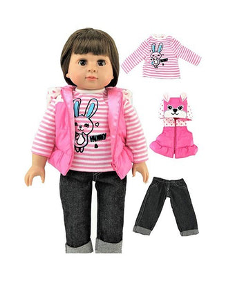 Pink Bunny Puffer Vest Outfit Jeans Fits 18" American Girl Doll Clothing0