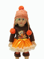 Fall Thanksgiving Owl Dress and Pom Hat Fits 18" American Girl Doll Clothing0