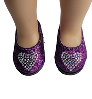 Purple Rhinestone Heart Flats Fits 14.5" Wellie Wisher American Girl Doll Shoes0