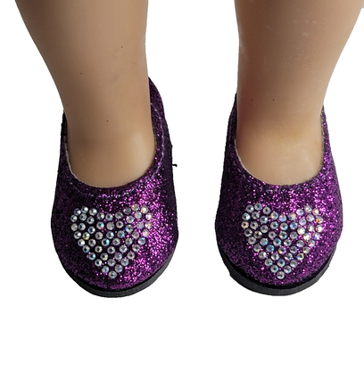 Purple Rhinestone Heart Flats Fits 14.5" Wellie Wisher American Girl Doll Shoes0
