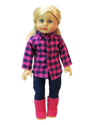 Navy And Pink Checkered Pant Set Fits 18" American Girl Doll Clothing2