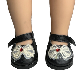Black Bow Dress Shoes Fits 14.5" Wellie Wisher American Girl Doll Shoes0