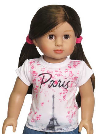 Pink Floral Paris T-shirt Fits 18" American Girl Doll Clothing0