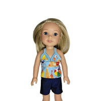 Beach Design Tankini Swimsuit Fit 14.5" Wellie Wisher American Girl Doll Clothes0