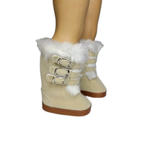 Tan Fur Trim Buckle Boots Fits 18" American Girl Doll Clothes Shoes0