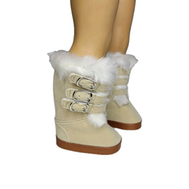 Tan Fur Trim Buckle Boots Fits 18" American Girl Doll Clothes Shoes0