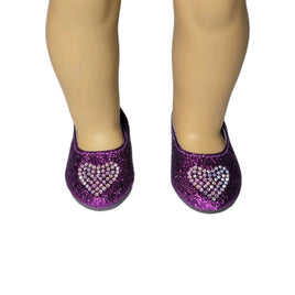Purple Glitter Heart Flats Fits 18" American Girl Doll Clothes Shoes0