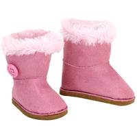 Pink Fur Trimmed Button Boots Fits 18" American Girl Doll Clothing Shoes1