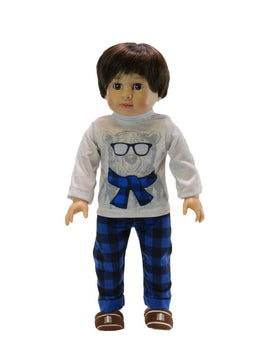 Blue Plaid Bear Pajamas Fits 18" American Boy Girl Doll Clothing0