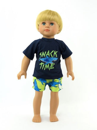 Shark Snack Time Rash Guard Swim Set Fits 18" American Boy Girl Doll Clothing0