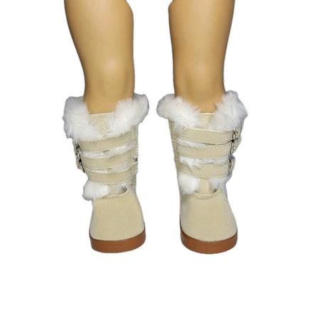 Tan Fur Trim Buckle Boots Fits 18" American Girl Doll Clothes Shoes2