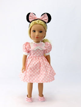 Little Pink Mouse Dress Fits 14.5" Wellie Wisher American Girl Doll Clothing0