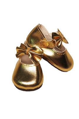 Gold Metallic Bow Flat Dress Shoes Fits 18" American Girl Doll Clothing Shoes0