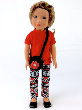 Red Tribal Pant Set Purse Fits 14.5" Wellie Wisher American Girl Doll Clothes0