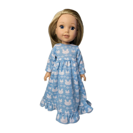 Blue Bunny Nightgown Fits 14.5" Wellie Wisher American Girl Doll Clothing0