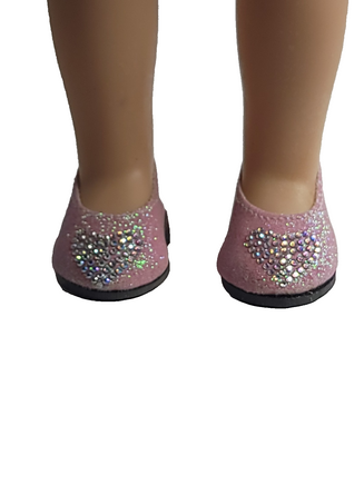 Pink Rhinestone Heart Flats Fits 14.5" Wellie Wisher American Girl Doll Shoes0