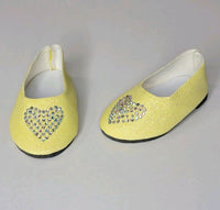 Yellow Glitter Rhinestone Heart Flats Fits 18" American Girl Doll Clothes Shoes1