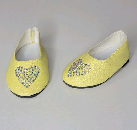 Yellow Glitter Rhinestone Heart Flats Fits 18" American Girl Doll Clothes Shoes1