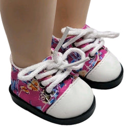 Magenta Floral Print Shoes Fits 14.5" Wellie Wisher American Girl Doll Shoes0