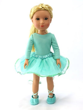 Green Sparkly Tutu Ballerina Outfit Fits 14.5" Wellie Wisher American Girl Doll0