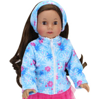 Snowflake Print Fleece Jacket & Earmuffs Fits 18" American Girl Doll Clothes0
