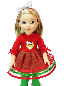 Red And Green Santa Dress Fits 14.5" Wellie Wisher American Girl Doll Clothing0
