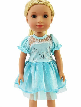 Blue Sparkle Snowflake Dress Fits 14.5" Wellie Wisher American Girl Doll Clothes0
