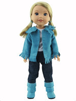Teal Western Fringe Outfit Fits 14.5 Wellie Wisher American Girl Doll Clothes0