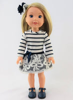 Navy and White Stripe Dress Fits 14.5" Wellie Wisher American Girl Doll Clothing1