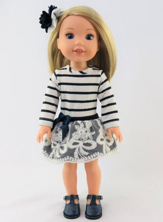Navy and White Stripe Dress Fits 14.5" Wellie Wisher American Girl Doll Clothing1
