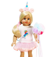 Rainbow Unicorn Skirt Set Headband Fits 18" American Girl Doll Clothing0