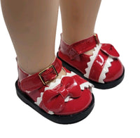 Red Bow Mary Jane Dress Shoes Fits 14.5" Wellie Wisher American Girl Doll Shoes0