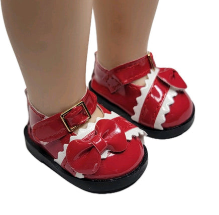 Red Bow Mary Jane Dress Shoes Fits 14.5" Wellie Wisher American Girl Doll Shoes0