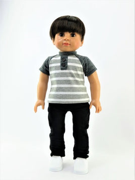 Grey Stripe T-shirt Pant Set Fits 18" American Boy Girl Doll Clothing0