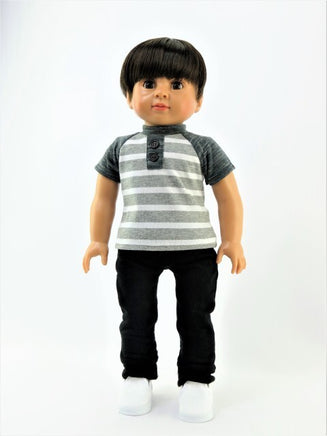 Grey Stripe T-shirt Pant Set Fits 18" American Boy Girl Doll Clothing0