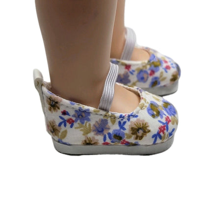 White Floral Slip On Shoes Fits 14.5" Wellie Wisher American Girl Doll Shoes1