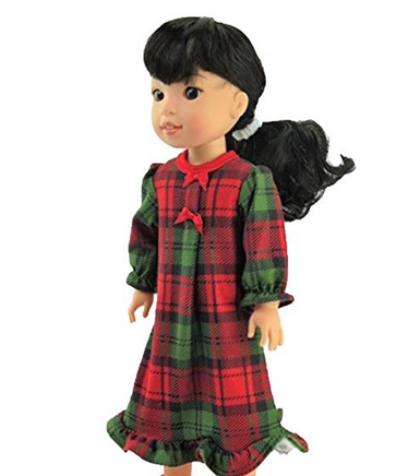 Red and Green Plaid Nightgown Fits 14.5 Wellie Wisher American Girl Doll Clothes1
