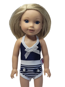 Navy And White Swimsuit Fits 14.5" Wellie Wisher American Girl Doll Clothing0