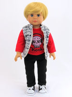 Skull Vest 3 pc Outfit Fits 18" American Boy Girl Doll Clothing1