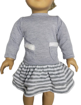 Grey Stripe Dress And Pom Hat Fits 18" American Girl Doll Clothes2