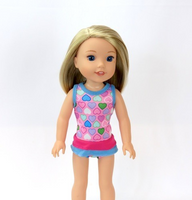 Colorful heart  Swimsuit Fits 14.5" Wellie Wisher American Girl Doll Clothing0