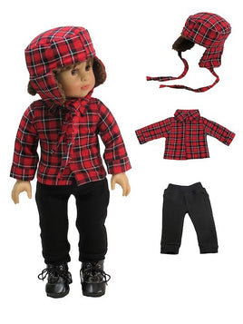 Black And Red Plaid Pant Set Hat Fits 18" American Boy Girl Doll Clothing0