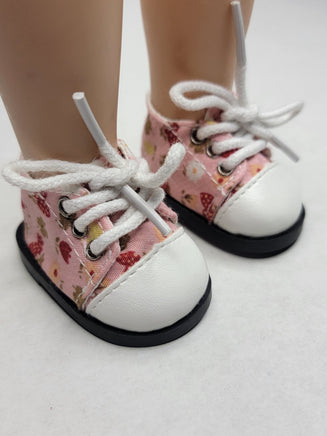 Pink Floral Print Shoes Fits 14.5" Wellie Wisher American Girl Doll Shoes0