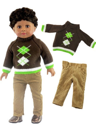 Brown Knit Sweater Pant Set Fits 18" American Boy Girl Doll Clothing0
