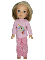 Unicorn & Polka Dots Pajamas Fits 14.5" Wellie Wisher American Girl Doll Clothes0