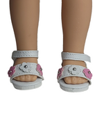 Pink And White Flower Sandals Fits 14.5" Wellie Wisher American Girl Doll Shoes2