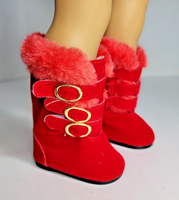 Red Fur Trim Buckle Boots Fits 18" American Girl Doll Clothes Shoes0