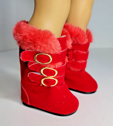 Red Fur Trim Buckle Boots Fits 18" American Girl Doll Clothes Shoes0