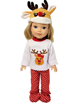 Polka Dot Reindeer Pant Set Fits 14.5" Wellie Wisher American Girl Doll Clothing0